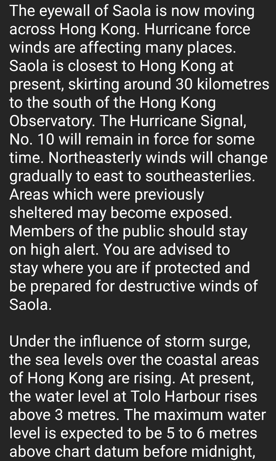 Typhoon Saola -- HK Observatory