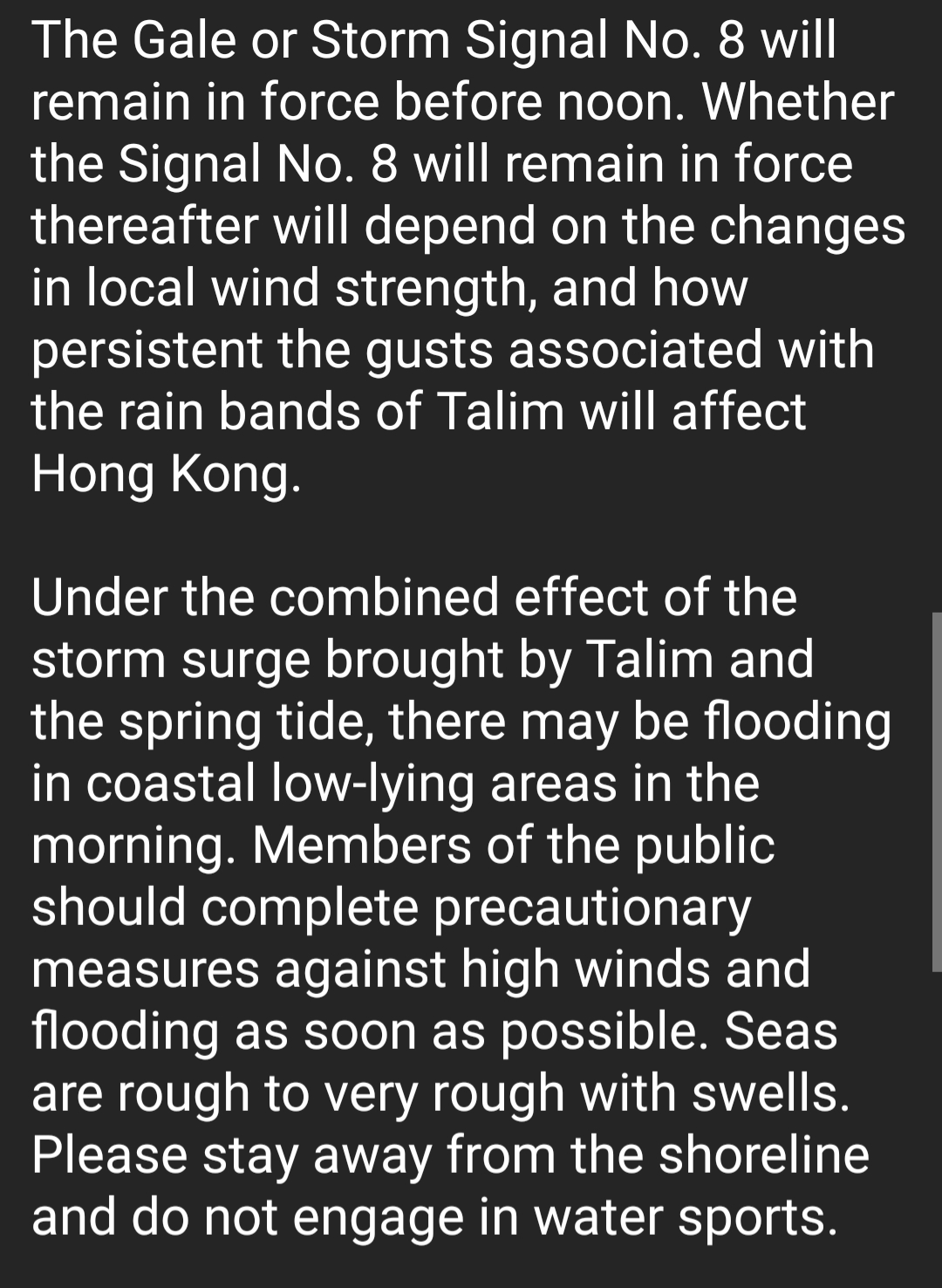 Typhoon Talim -- HK Observatory Latest