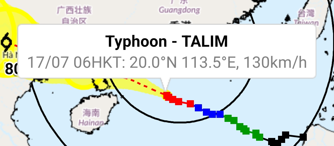 Typhoon Talim -- HK Observatory Position